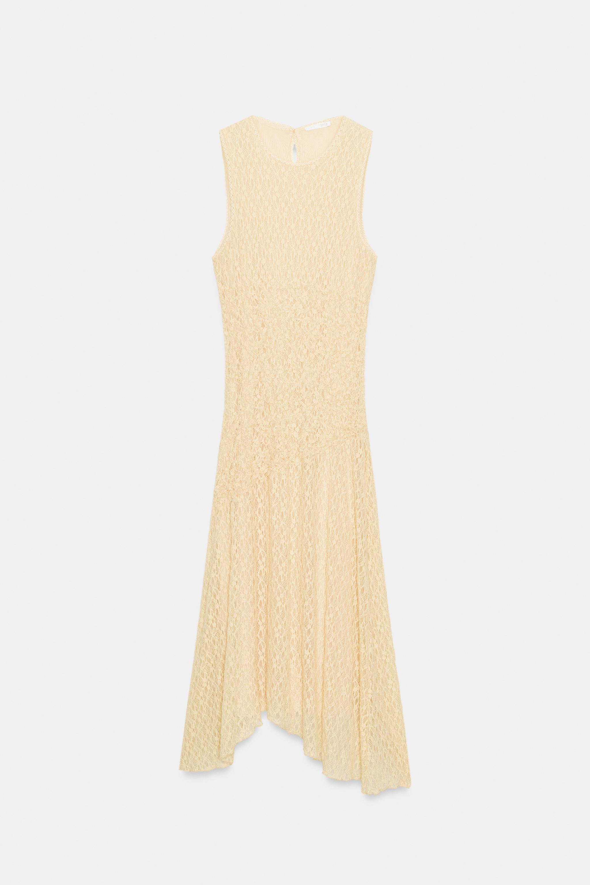 GATHERED LACE MIDI DRESS